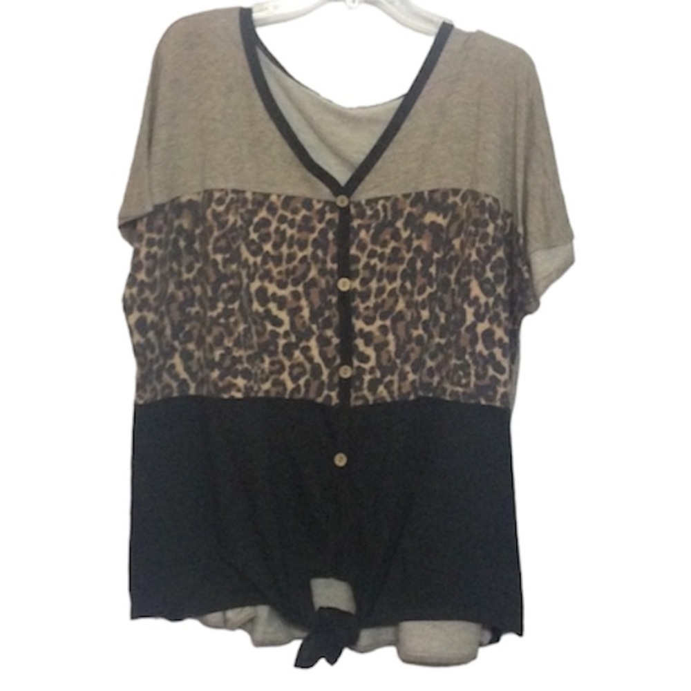 🌞 First Love short sleeve pullover waist tie top animal print women plus size 3X
